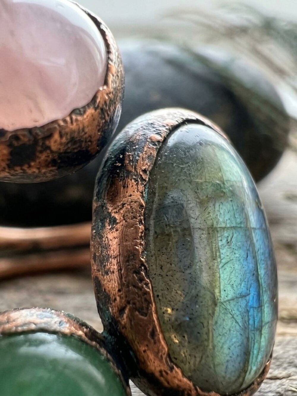 Boho Copper Ring Rose Quartz Aventurine Labradorite Adjustable Healing Crystal - Picture 10 of 15
